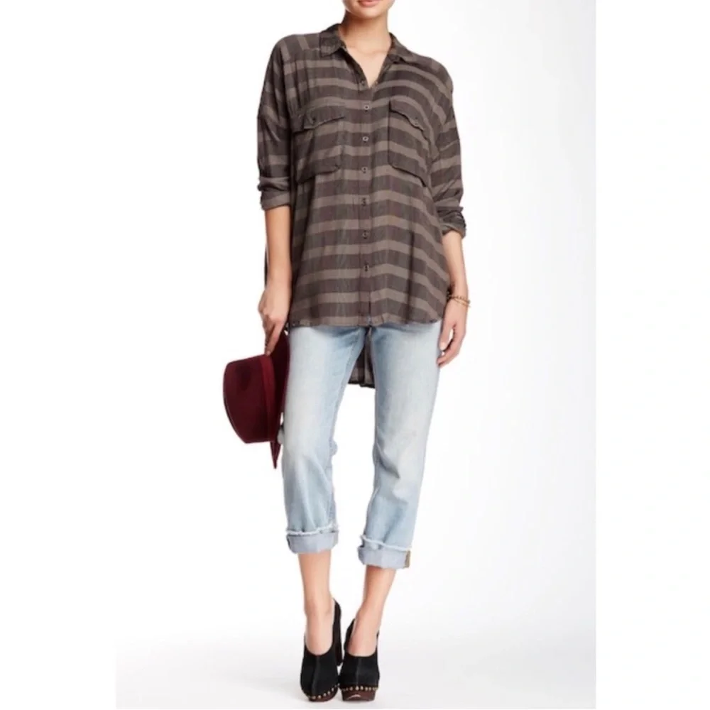 Free People Fawn over you plaid button down peasant shirt M - Picture 11 of 12